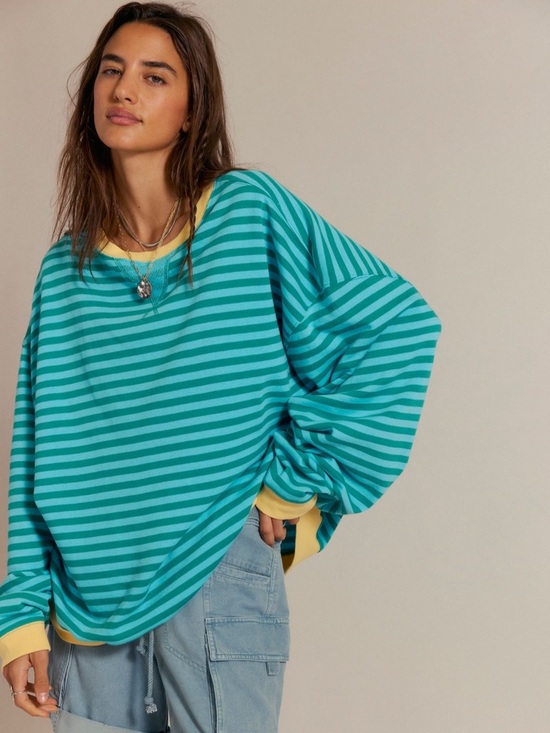 Free People Tops - Free People Classic Striped Oversized Crewneck
